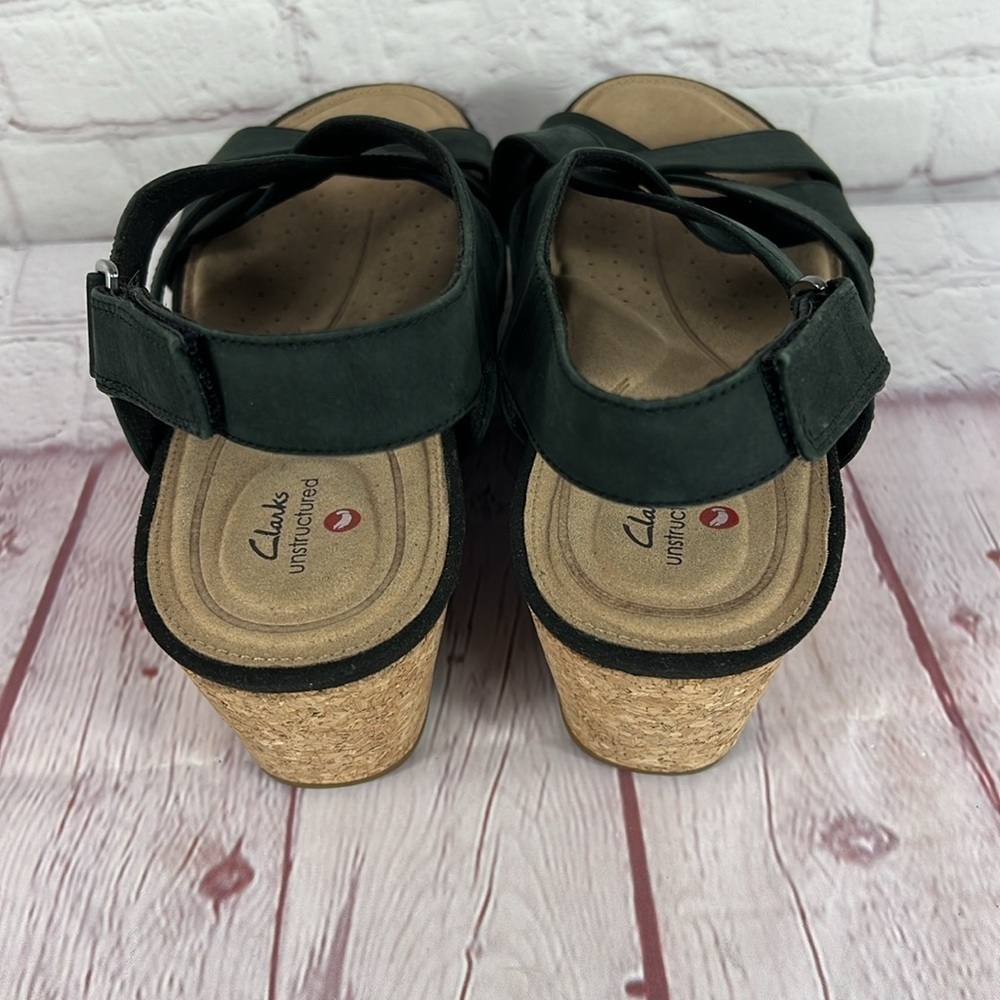Clark Giselle Beach Slingback Nubuck Leather Wedge Sandals Size 11 - Picture 3 of 7